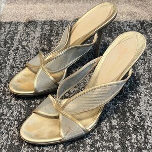 BCBGMaxAzria gold mesh heels, size 8 1/2 or 39 GUC!